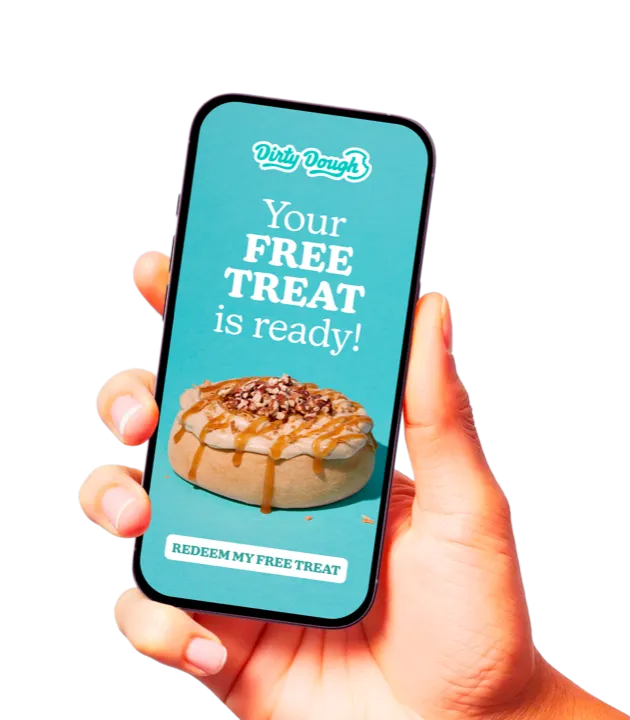 The Dirty Dough app showing a free treat reward ready to redeem
